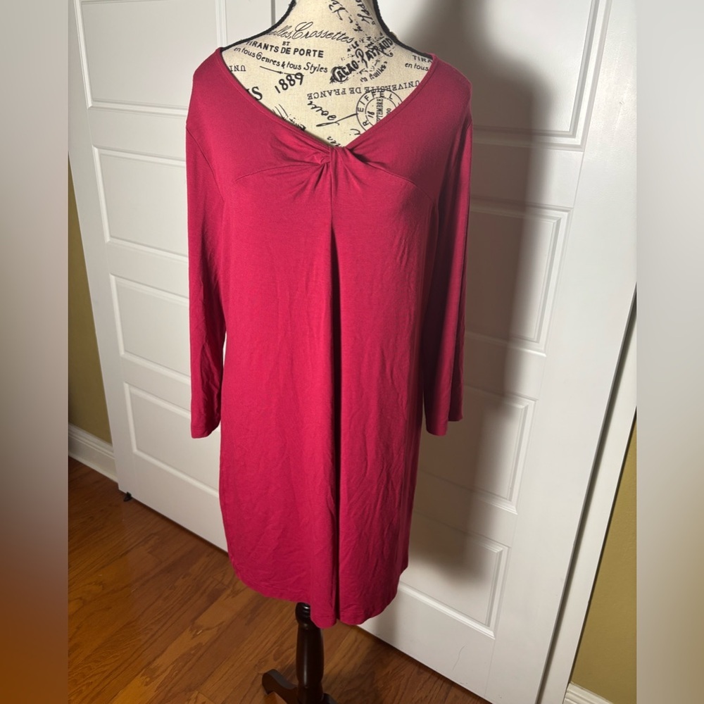 Eileen Fisher Twist Front Raspberry Red Dress Size L
